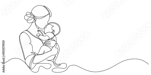 Mother and baby line art vector illustration, mothers day celebration background