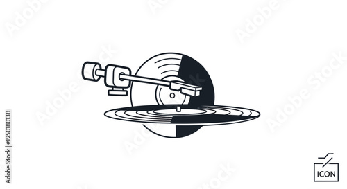 Black and white vinyl record player.