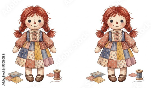Vintage Rag Doll Watercolor Style Vector Toy Illustration
