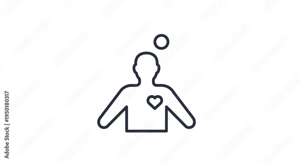 Fototapeta premium A person with a heart on their chest and a thought bubble.