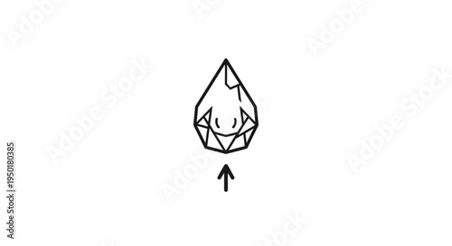 A simple line drawing of a smiling teardrop shape with an arrow.