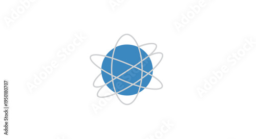 Blue atom symbol with orbiting lines.