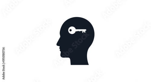 A black silhouette of a human head with a key inside.