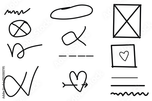 Collection of hand drawn shapes and symbols