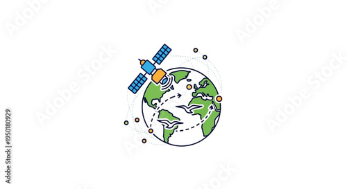 A cartoon illustration of Earth with a satellite.
