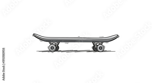 A skateboard with wheels on ground.