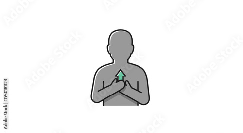 Person holding a small object.