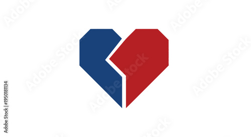 Broken heart symbol with red and blue.