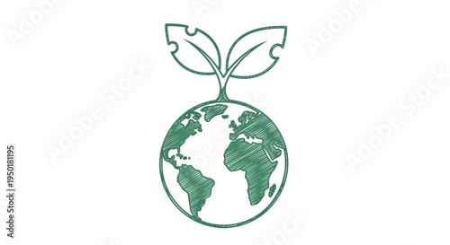 Green earth with leaves symbolizing eco friendly and sustainable living.