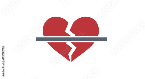 Broken heart symbol with crack line.