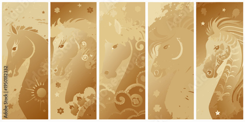 Golden horse portraits a series of stylized equine illustrations