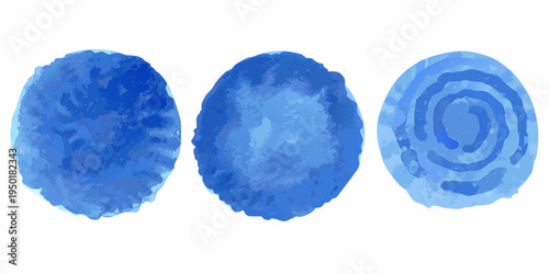 Three watercolor fingerprints in varying shades of blue