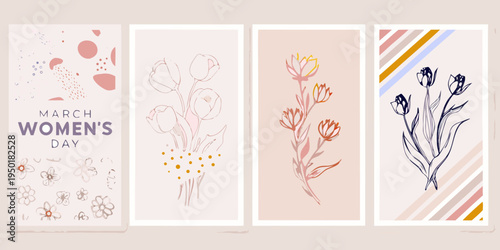 Four vertical banners celebrating women s day with floral designs
