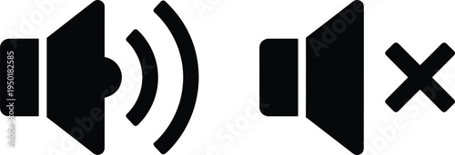 Speaker volume and mute icon set, audio sound control symbols vector illustration isolated on white background for interface design