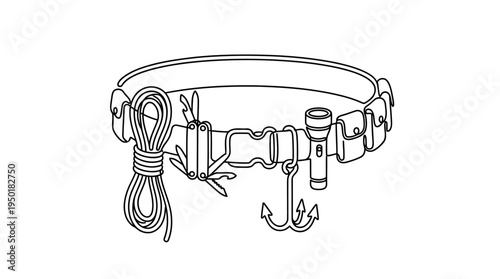Utility Belt with Tools Continuous Single Line Minimalist Gadget Hero Line Art Illustration
