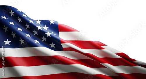Waving american flag on white background symbolizing freedom and patriotism