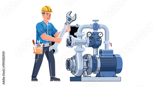 Precision in Engineering: A skilled technician, equipped with tools, diligently maintains the intricate machinery of an industrial pump