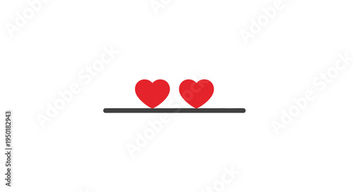 Two red hearts on a line.