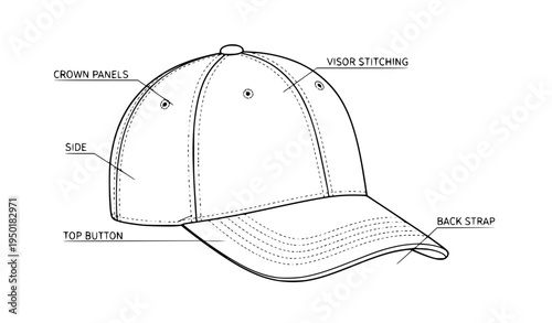 Technical baseball cap outline fashion design template vector illustration