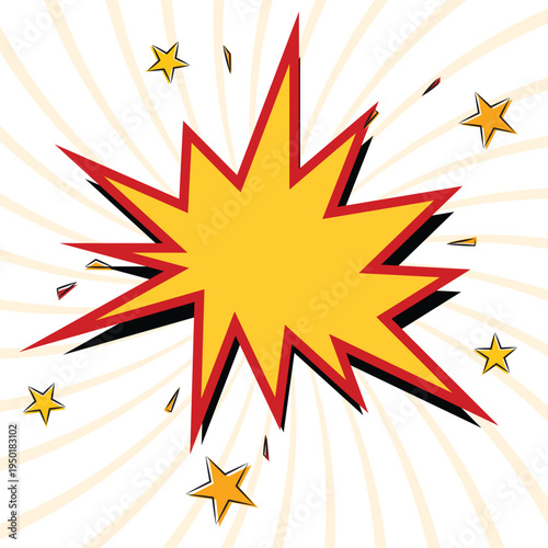 Surprising boom cloud with stars and lightnings in halftone background for sales and promotions. Banner template for surprises and bursting events. Vector illustration in pop art style