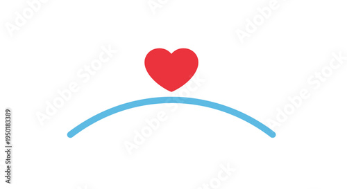 A red heart above a blue arc.