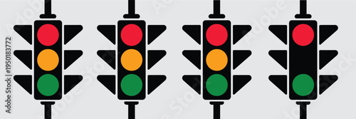 Traffic, light icon featuring red, yellow, and green signals, street sign and road safety concept, modern flat vector illustration for traffic control, navigation, apps, websites, and digital design