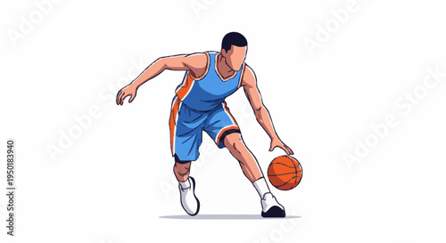 Vibrant vector illustration captures an athletic basketball player dribbling during play