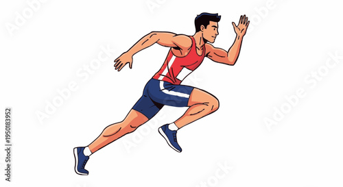 Dynamic illustration of a male athlete sprinting with intense power and speed