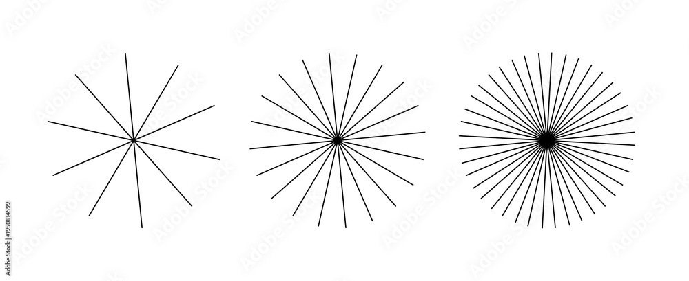 Obraz premium Radial sun line pattern ray shape icon. Vector graphic star circular burst sun linear concentric abstract starburst