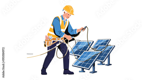 Renewable Energy Technician at Work: An skilled technician working with solar panels, embodying the promise of a sustainable future through renewable energy. 