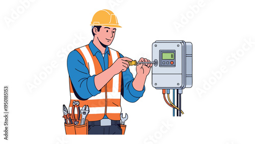 Precision and Skill in Action: A dedicated electrician meticulously works on an electrical panel, ensuring safety and functionality. The scene highlights the expertise, professionalism.