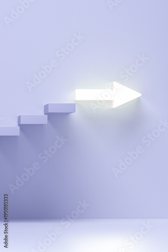 Fotografía Glowing arrow indicating progress on abstract steps