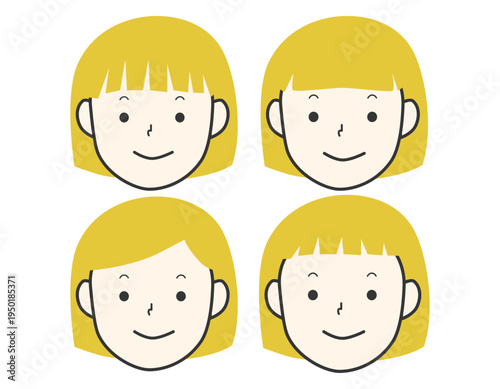 シンプルなボブヘアーの女の子のセット　金髪