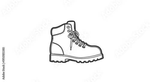 A detailed line drawing of a hiking boot.