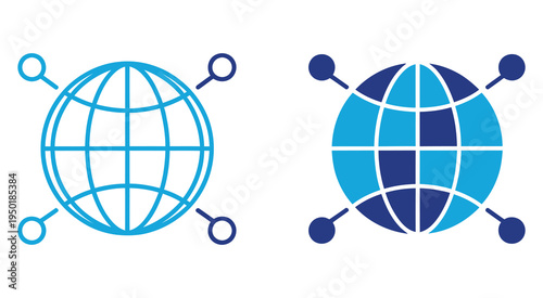 Modern abstract globe icons with network connection symbols isolated on transparent background