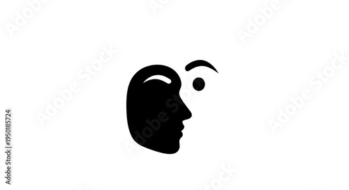 A black silhouette of a human head with one eye looking sideways.