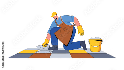 Tiling Maestro: A skilled artisan meticulously lays tiles on a floor, expertly using tools of the trade to craft a flawless surface. 
