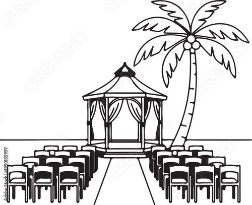 A gazebo with chairs set up for an outdoor wedding ceremony
