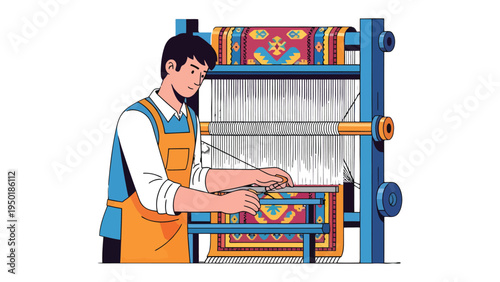 Artisan Crafting: A skilled artisan meticulously works on a traditional loom, weaving intricate patterns into a vibrant textile, showcasing the artistry and dedication of handmade craftsmanship.