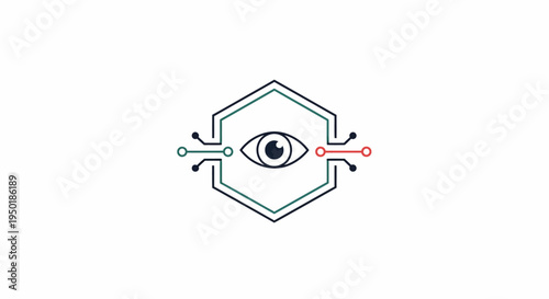 a stylized eye within a hexagon.