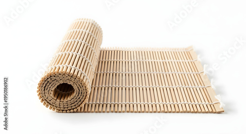 Sushi Mat in the making: A tightly rolled sushi mat rests beside its unrolled counterpart, ready for action, a versatile bamboo essential for crafting perfect sushi rolls.