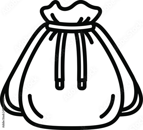 A simple black line art icon representing a fabric pouch with a secure drawstring closure top