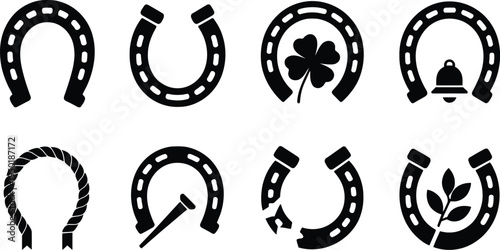 Creative variations of horseshoe icons with diverse symbols and designs