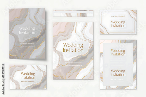 Elegant Wedding Invitation Templates Featuring Marbled Designs with Gold Accents