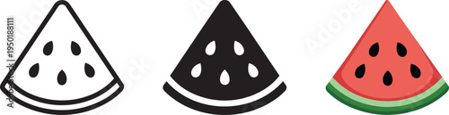 Slice of watermelon illustration with seeds, line art and solid graphic representations