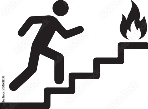A person running up stairs away from a fire