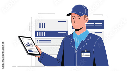 Tech Support Technician Examining Data: A skilled tech support technician, focused on data analysis, navigates complex information on a tablet.