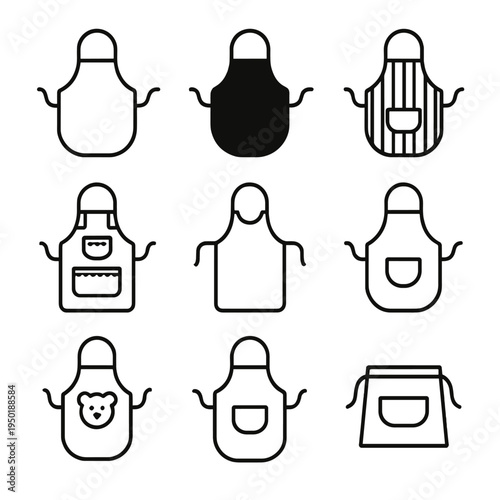 Variety of apron icons on gray background for culinary design concepts