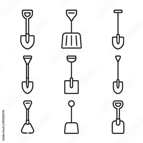 Minimalist shovel icon set on dark background for design projects