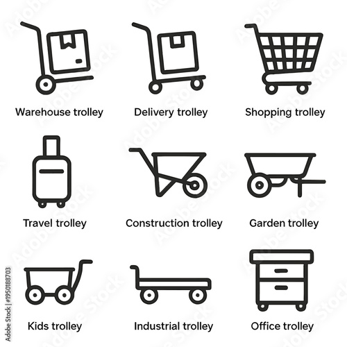 Nine types of trolleys: icons of shopping, travel, and industry